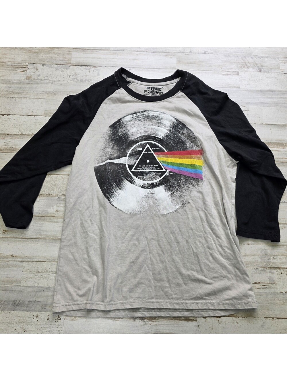 Pink Floyd Dark Side Of The Moon Vinyl Graphic Tee Raglan Sleeve Adult MED